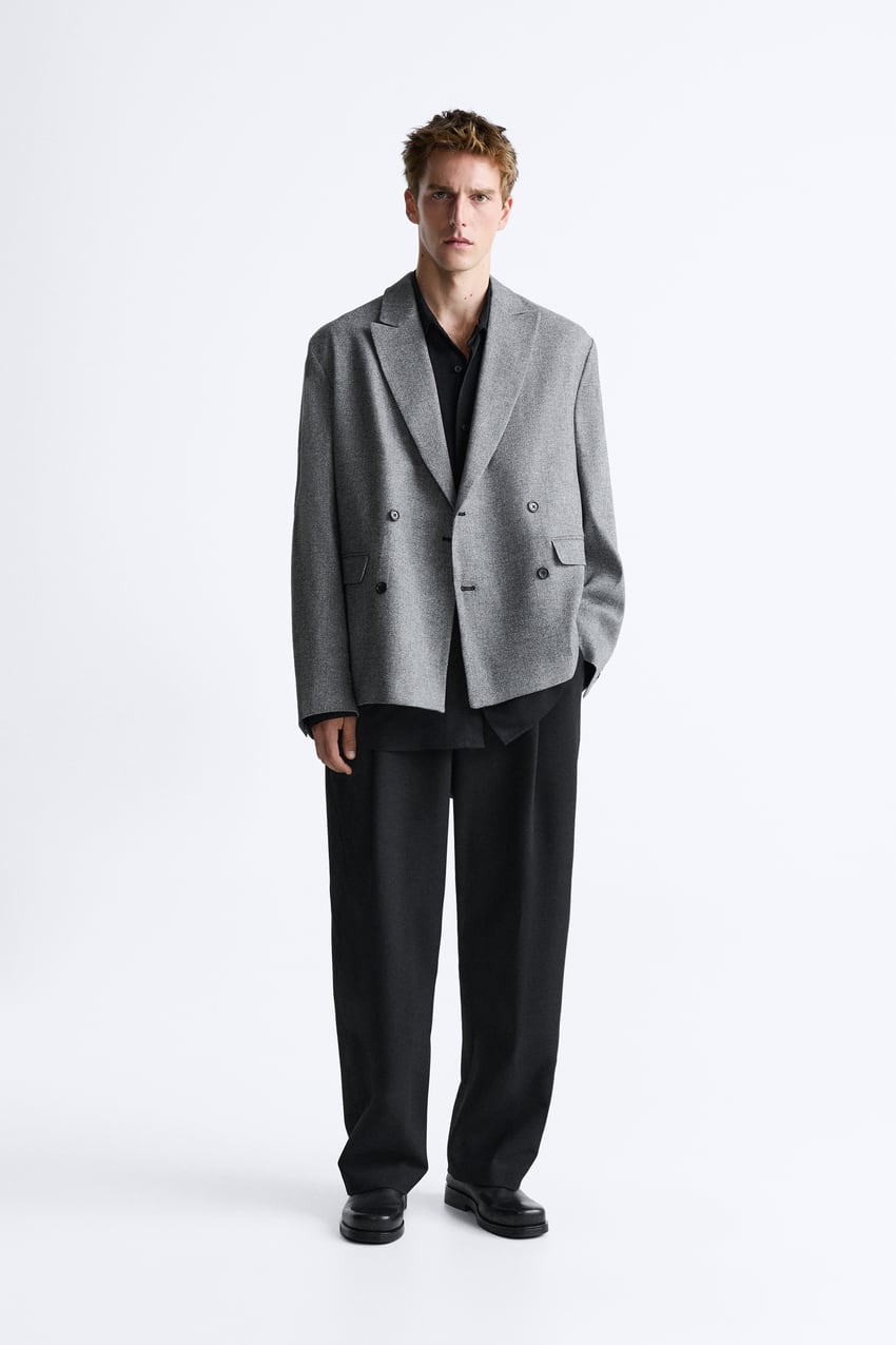 Zara - Double Breasted Textured Weave Jacket - Gray - Men