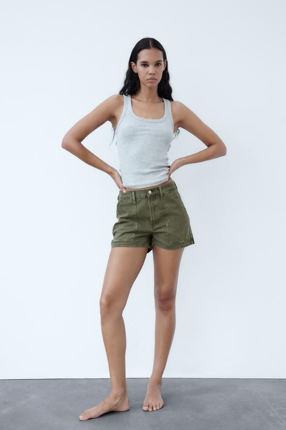 Zara green linen shorts Outlet