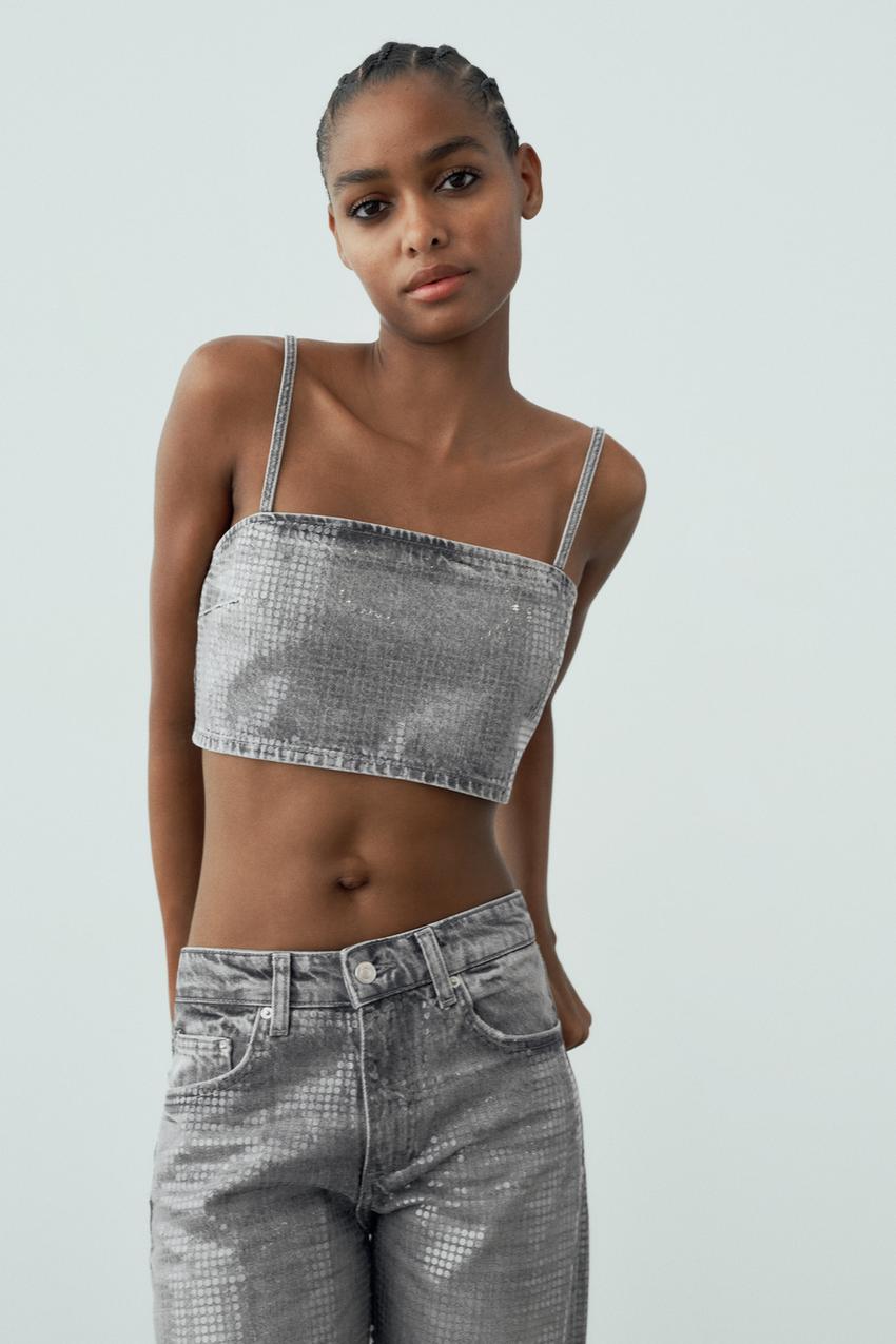 Zara embellished crop top Clearance