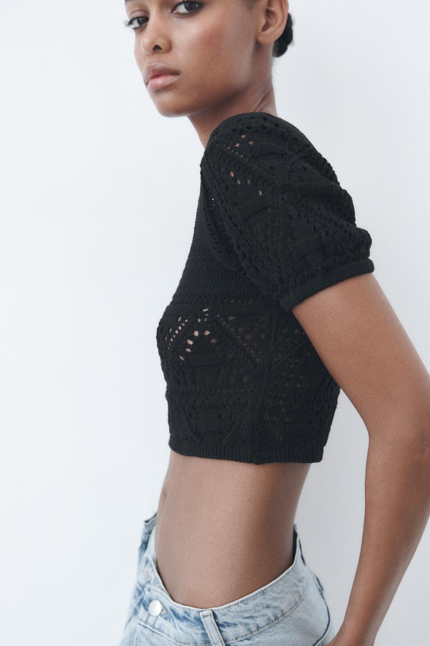 Zara black puff sleeve crop top Clearance