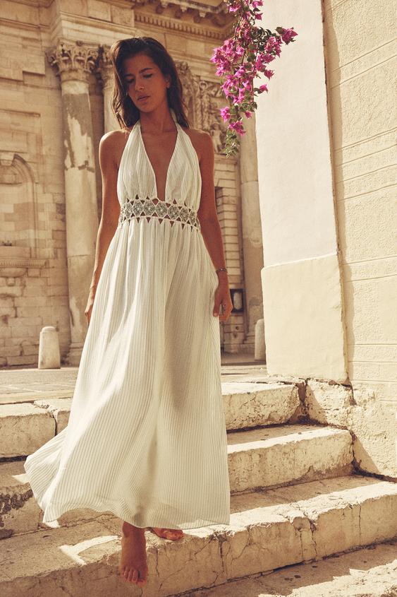 Zara white chiffon dress Clearance