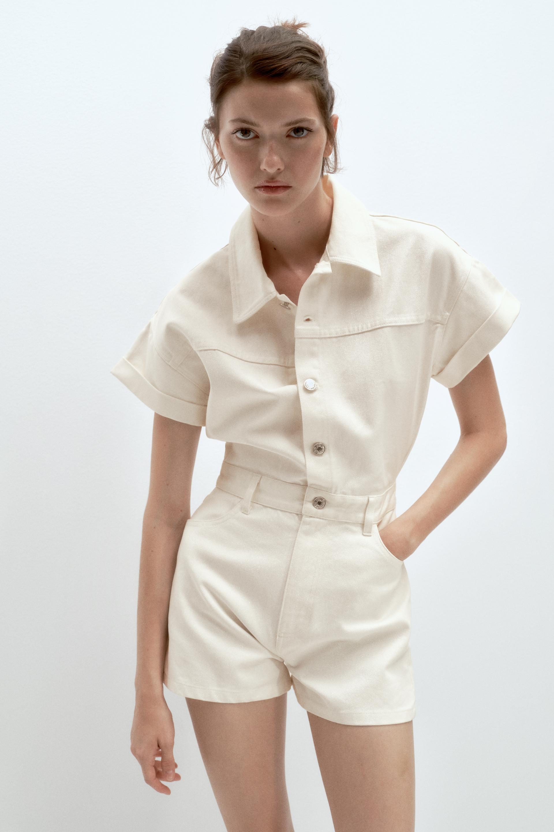 Zara white denim jumpsuit Clearance