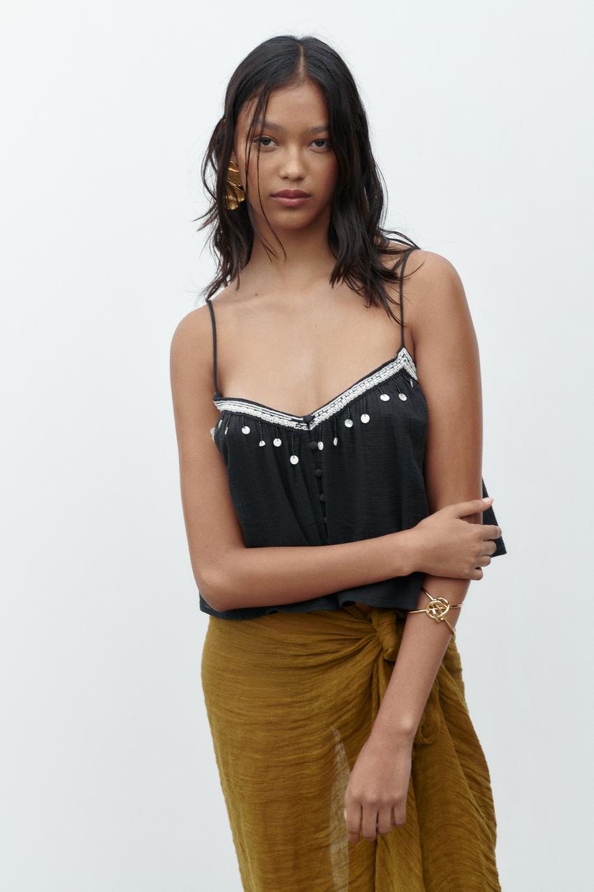 Zara black fringe top Clearance