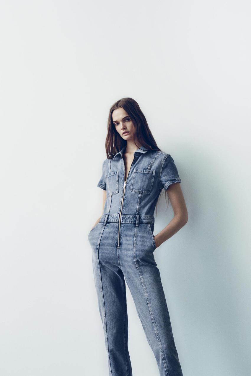 Zara women's denim jumpsuits Clearance