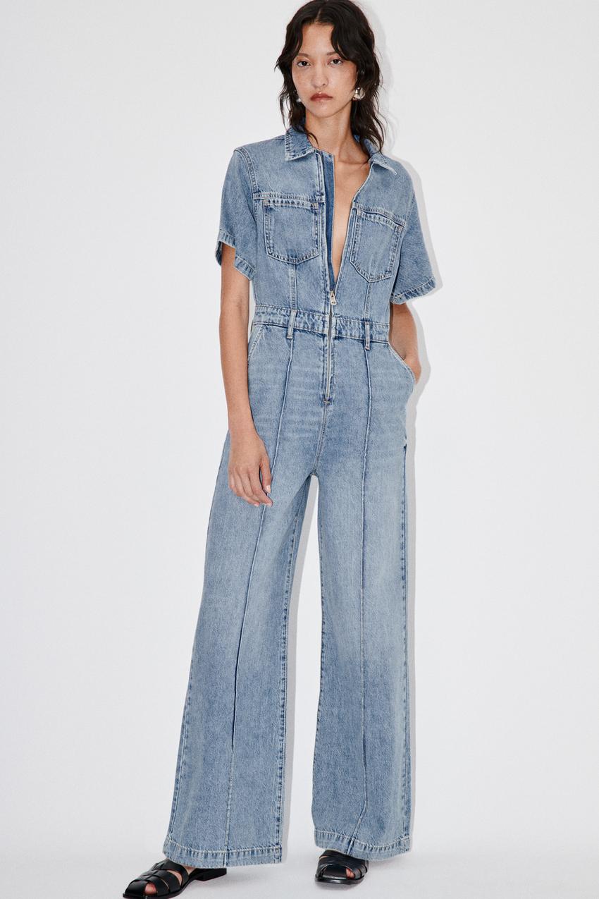 Zara women's denim jumpsuits Clearance