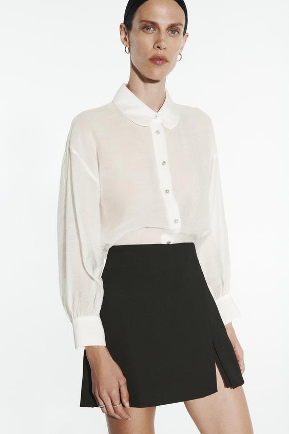 Image 1 of SEMI-SHEER RHINESTONE SHIRT from Zara