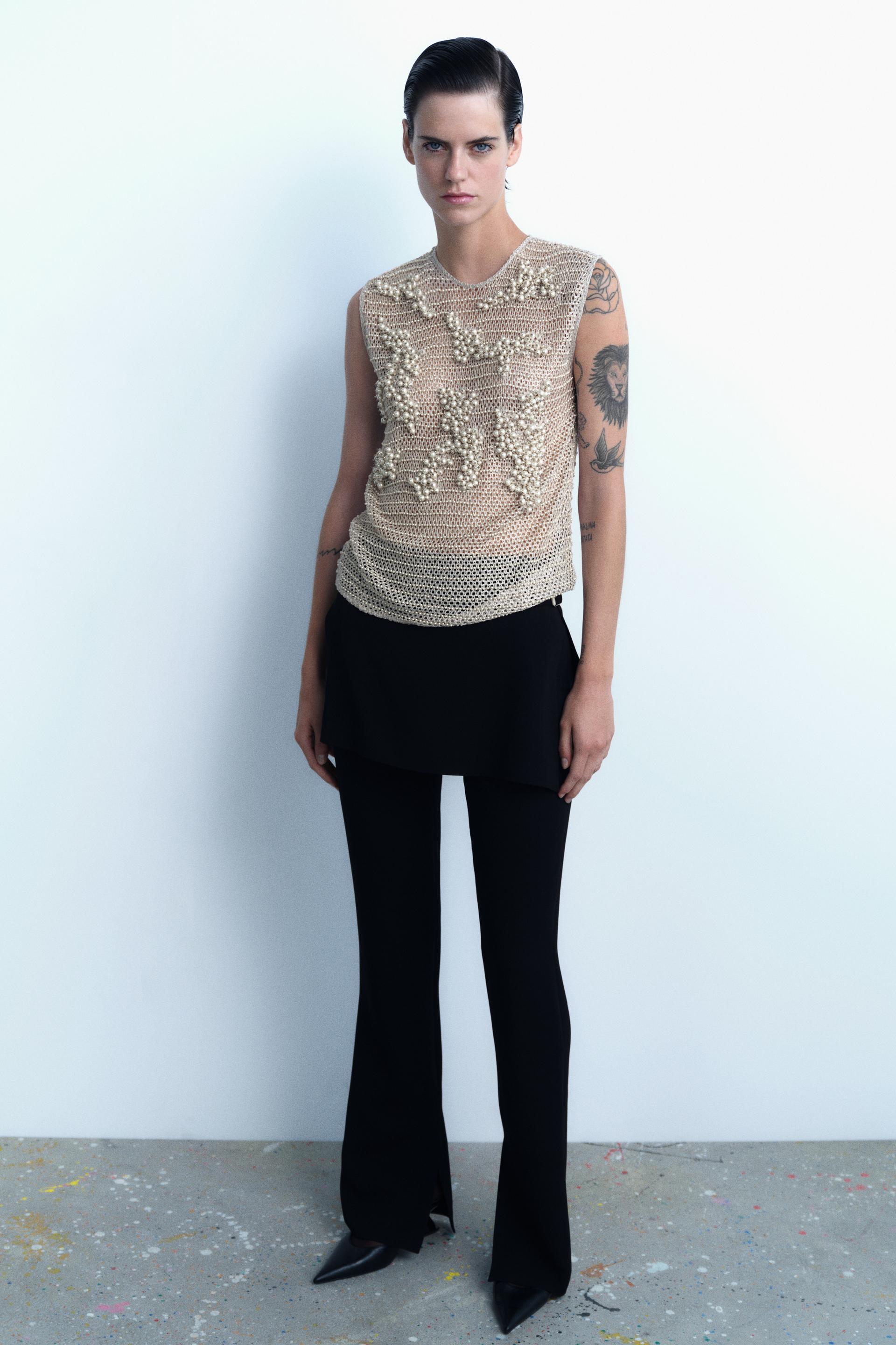 Zara knit top with faux pearls Clearance