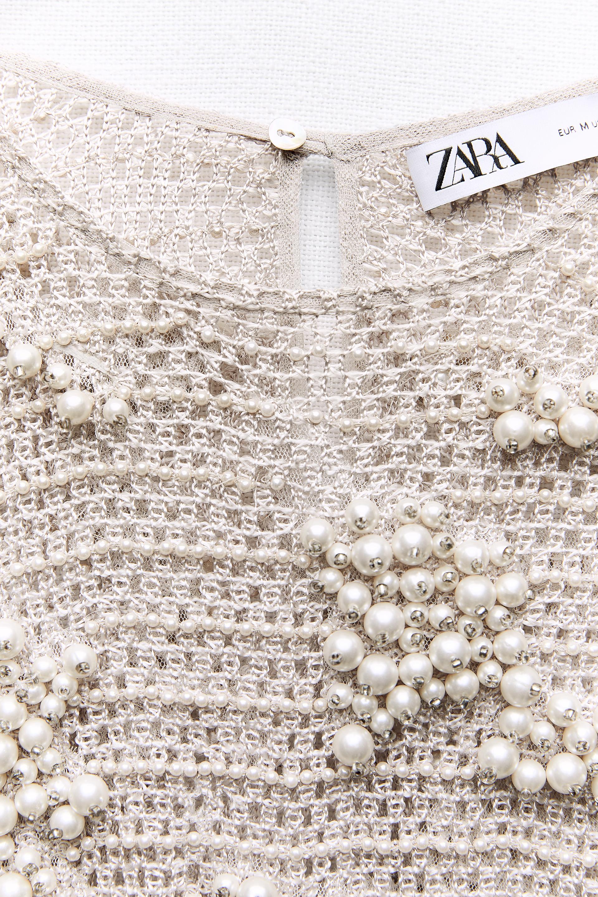 Zara knit top with faux pearls Clearance