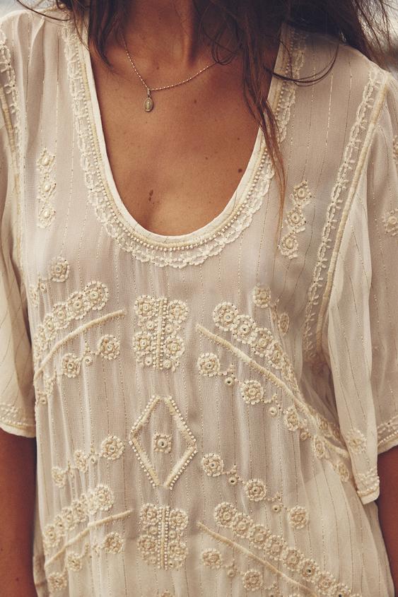 Image 1 of LONG EMBROIDERED BLOUSE from Zara