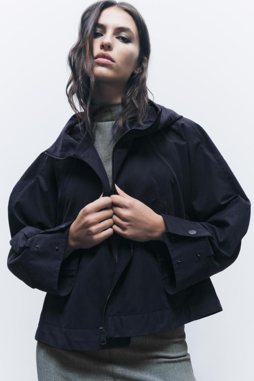 Zara black parka jacket Clearance