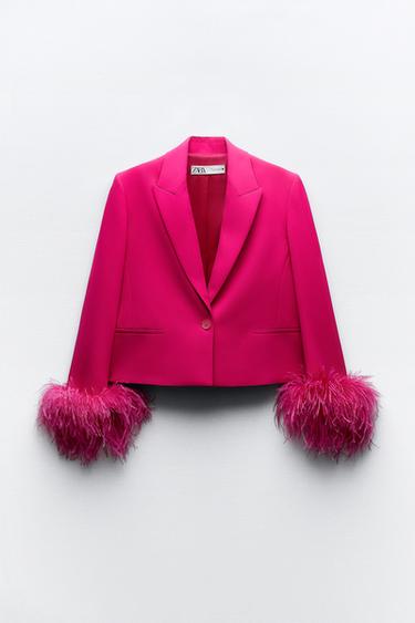 SAKO CROPPED S PEŘĺČKY - Neonově fuchsiová od Zara