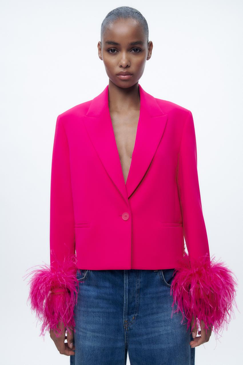 Cropped pink blazer zara Outlet