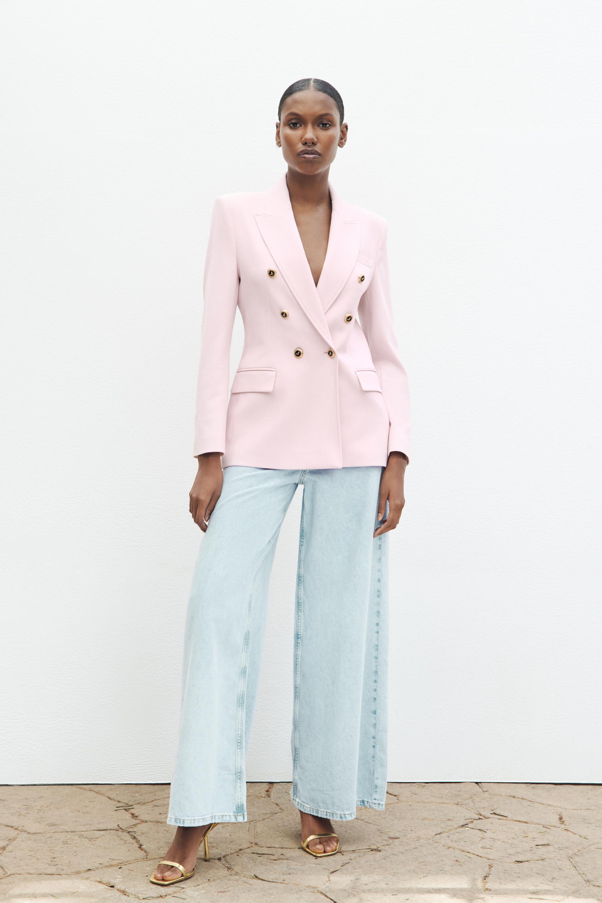 Pink double breasted blazer zara Clearance