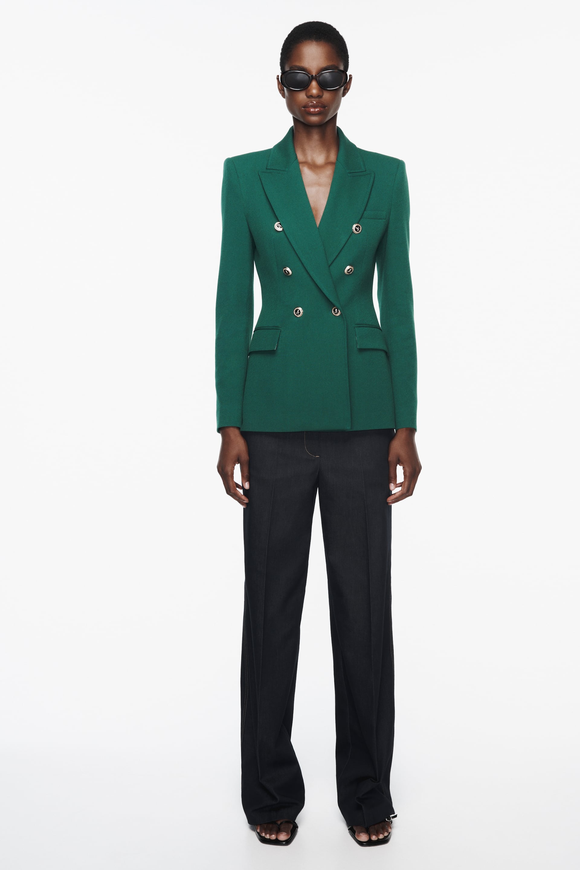 Zara - Tailored Double Breasted Blazer - Green - Women