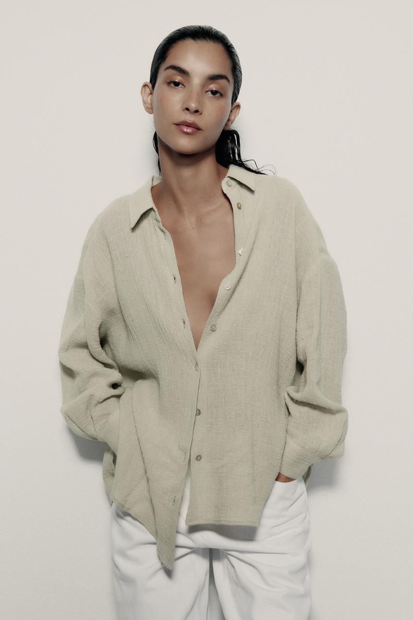 Green oversized shirt zara Clearance