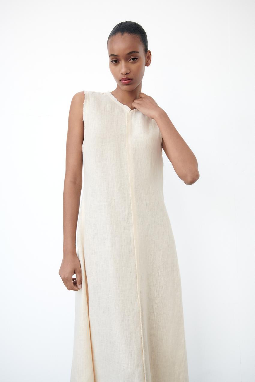 Zara white linen midi dress Clearance