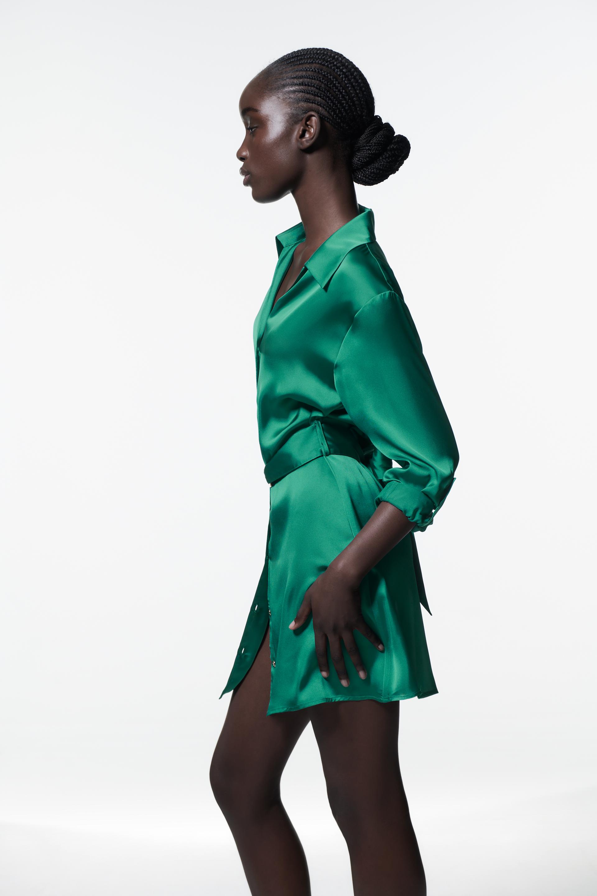 Zara belted satin effect dress Clearance