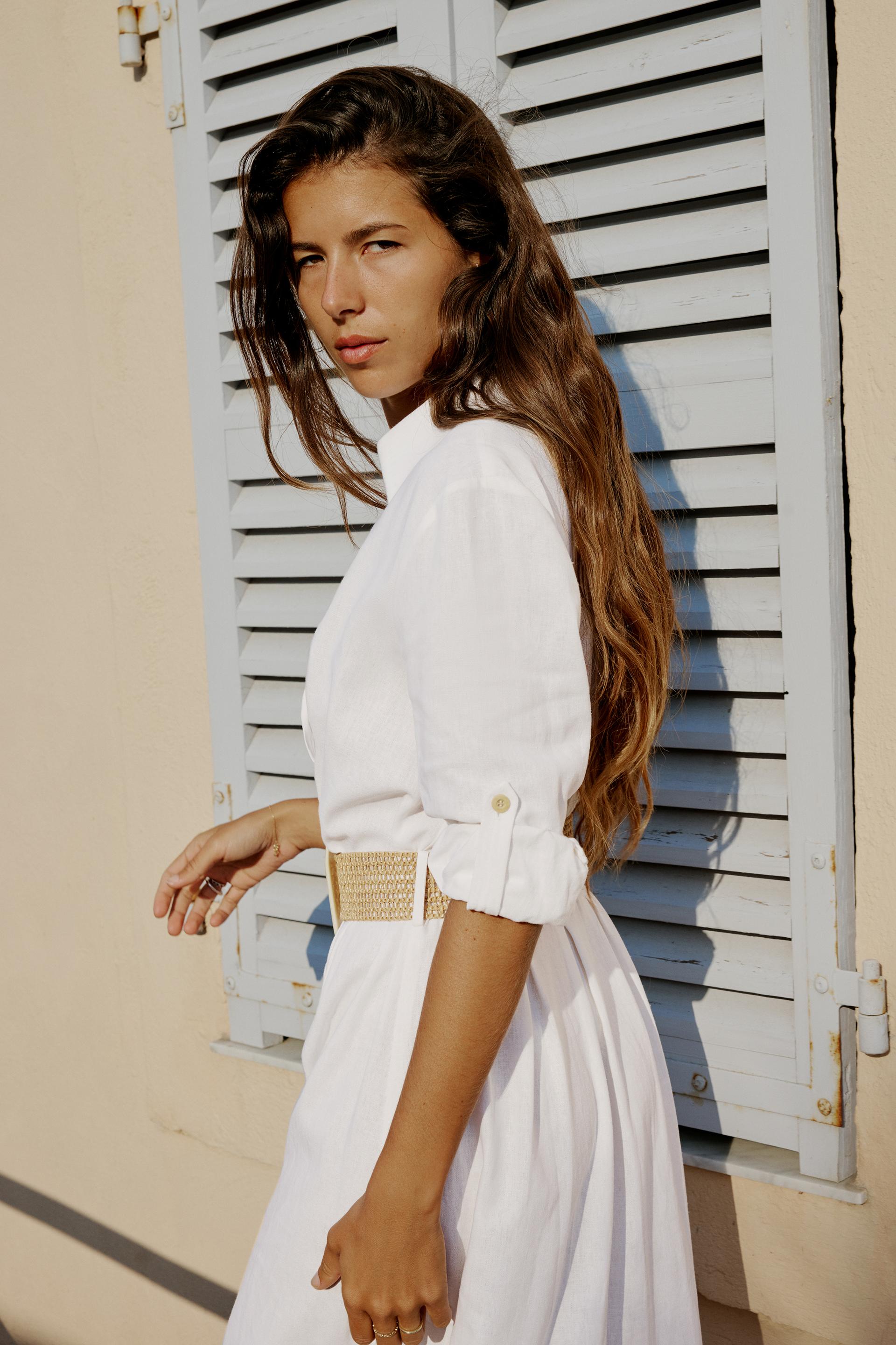 Linen blend belted dress zara Outlet