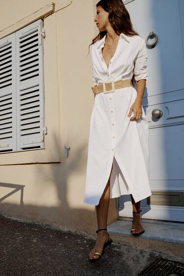 Image 0 of BELTED LINEN BLEND SHIRT DRESS from Zara