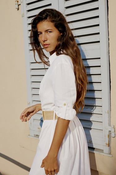 Image 1 of BELTED LINEN BLEND SHIRT DRESS from Zara