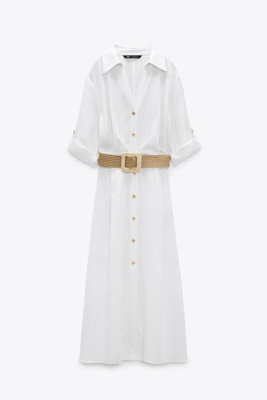 Image 2 of BELTED LINEN BLEND SHIRT DRESS from Zara