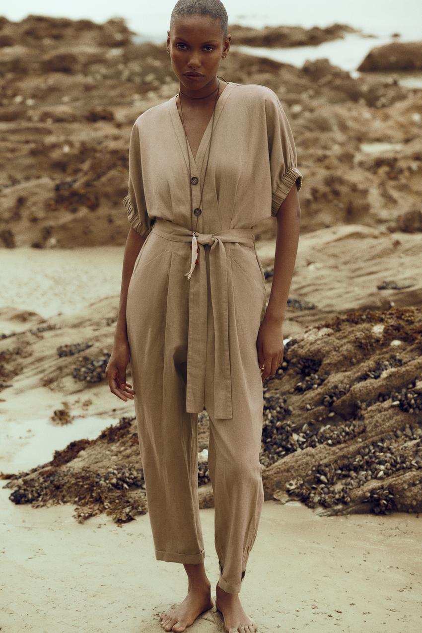 Zara beige jumpsuit Clearance