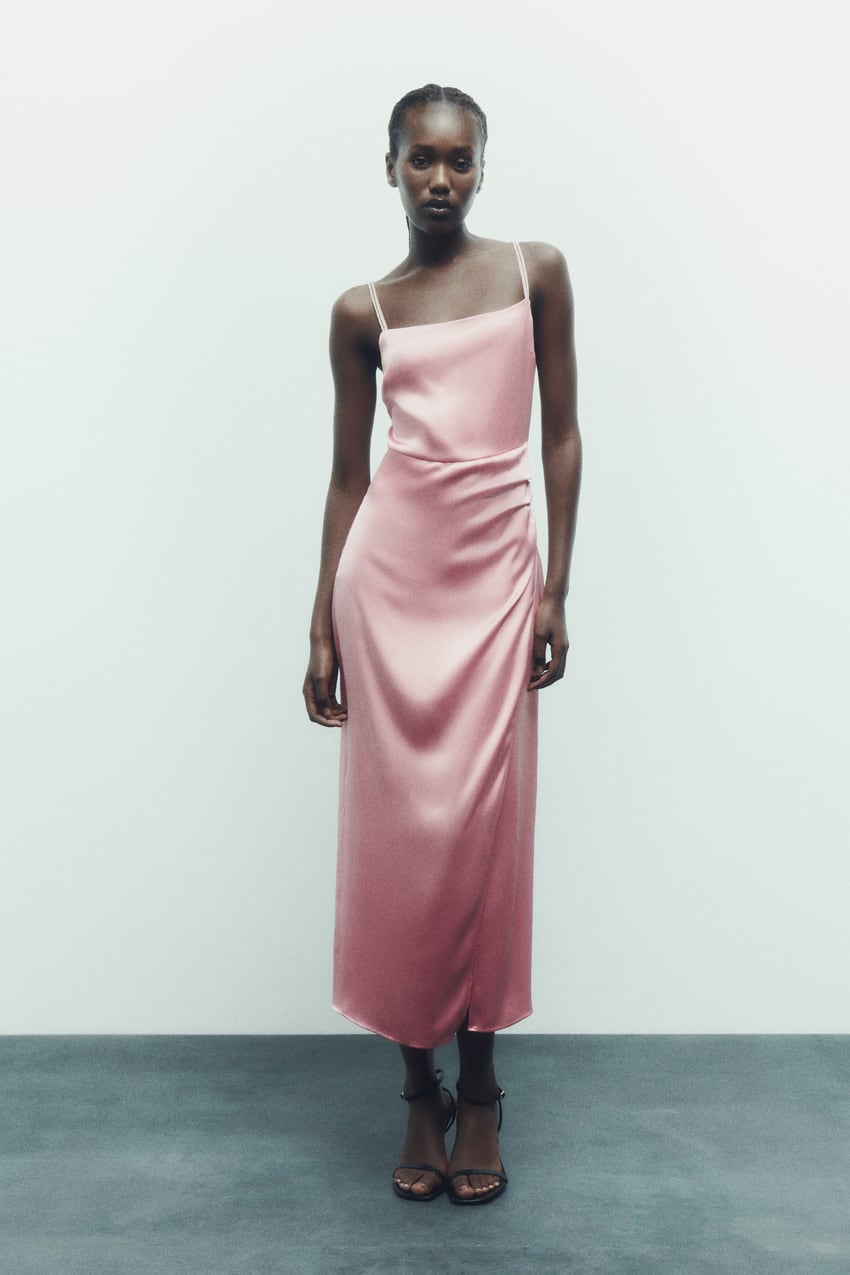 Satin Effect Dress With Sparkly Straps - Pink | Zara United States