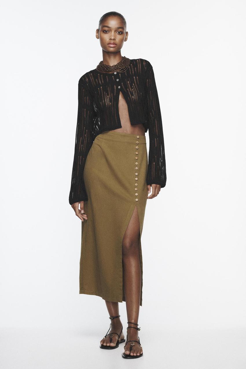 Linen blend midi skirt zara Clearance