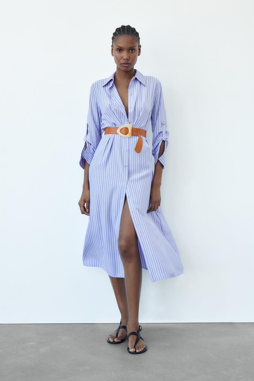 Zara striped dress blue Clearance