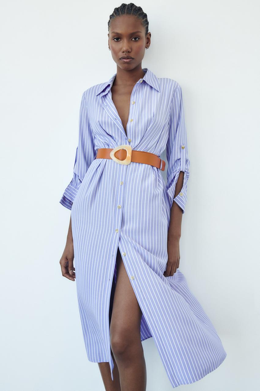 Zara blue white shirt dress Clearance