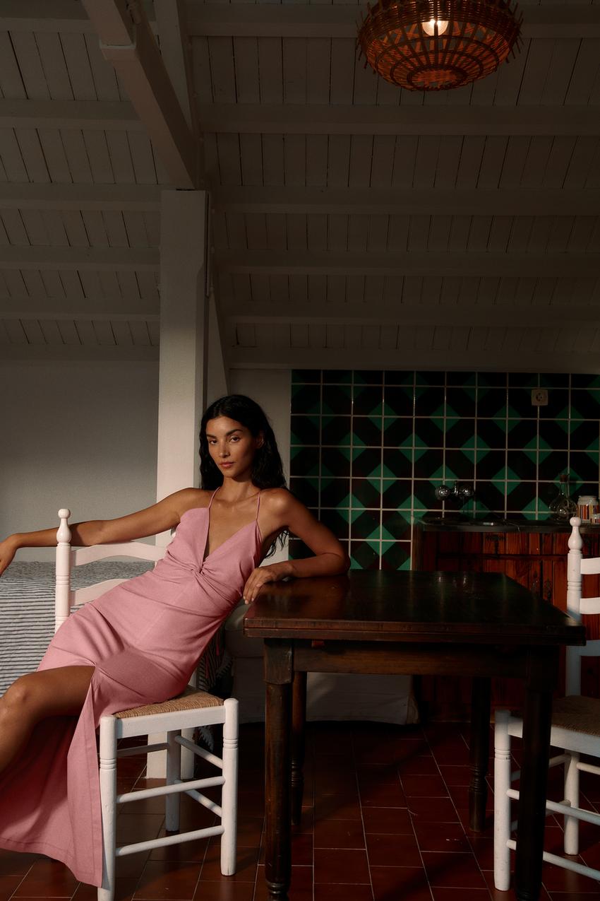 Pink linen zara dress Clearance