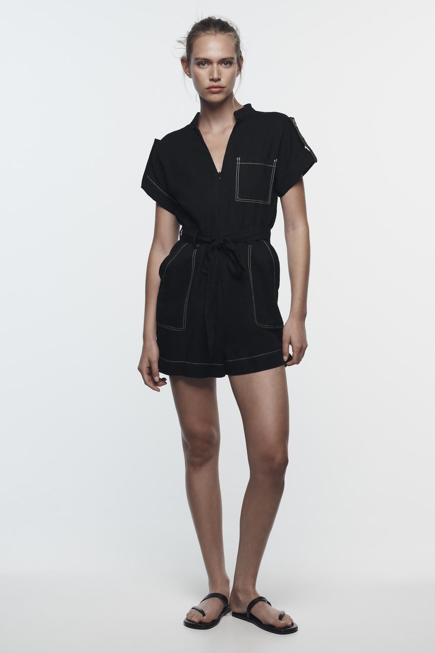 Zara black denim romper Clearance