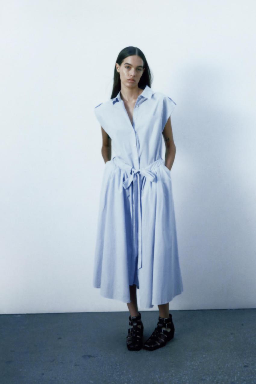 Zara blue white shirt dress Clearance