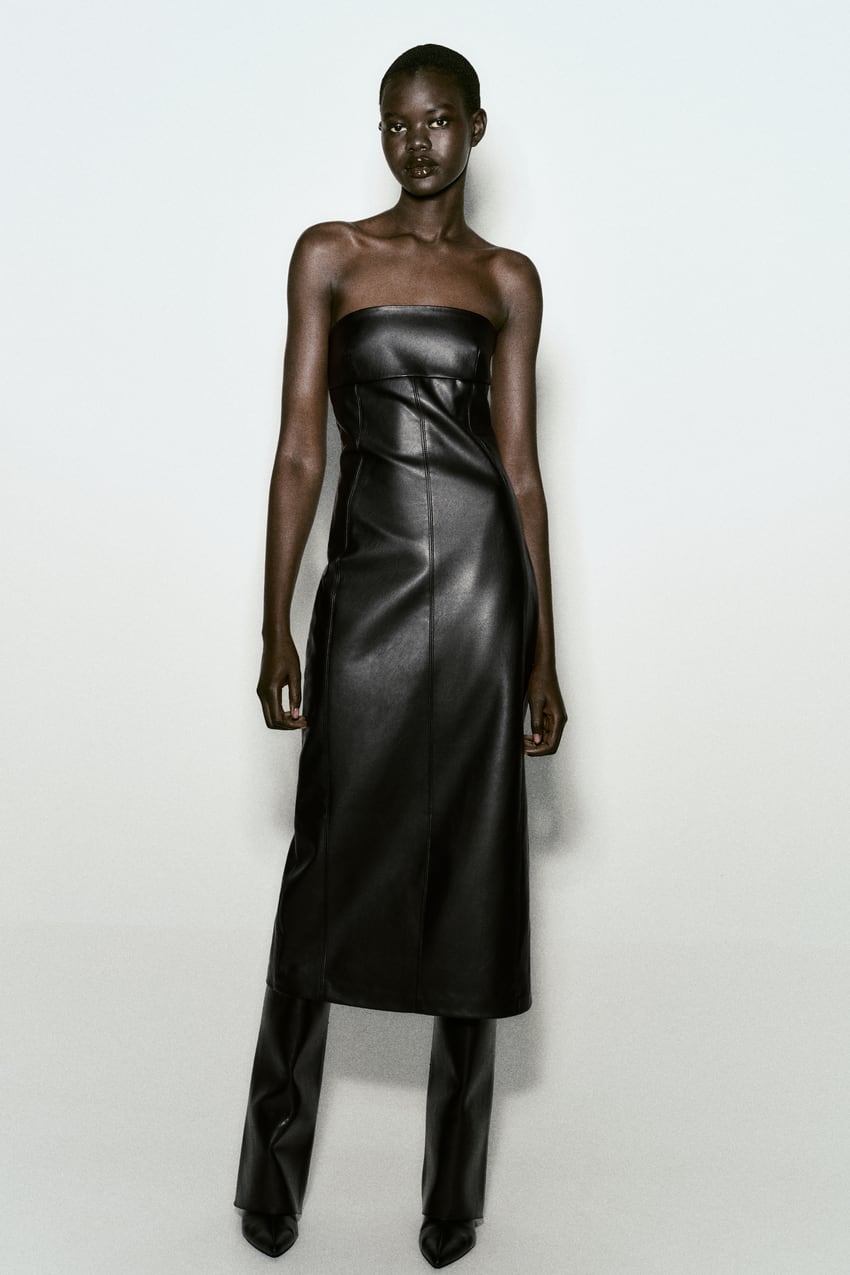 Zara - Strapless Faux Leather Dress - Black - Women