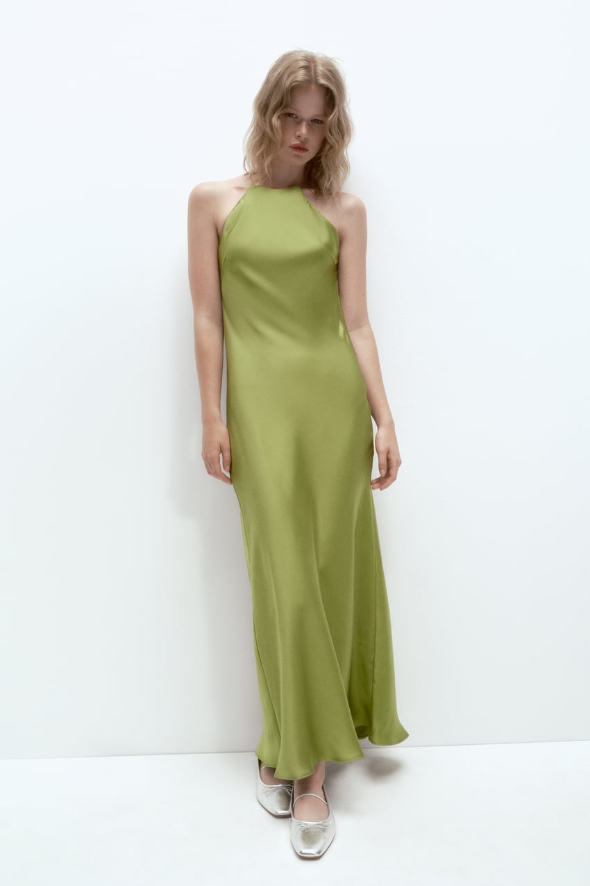 Satin Dress With Spaghetti Straps - Green | Zara United States