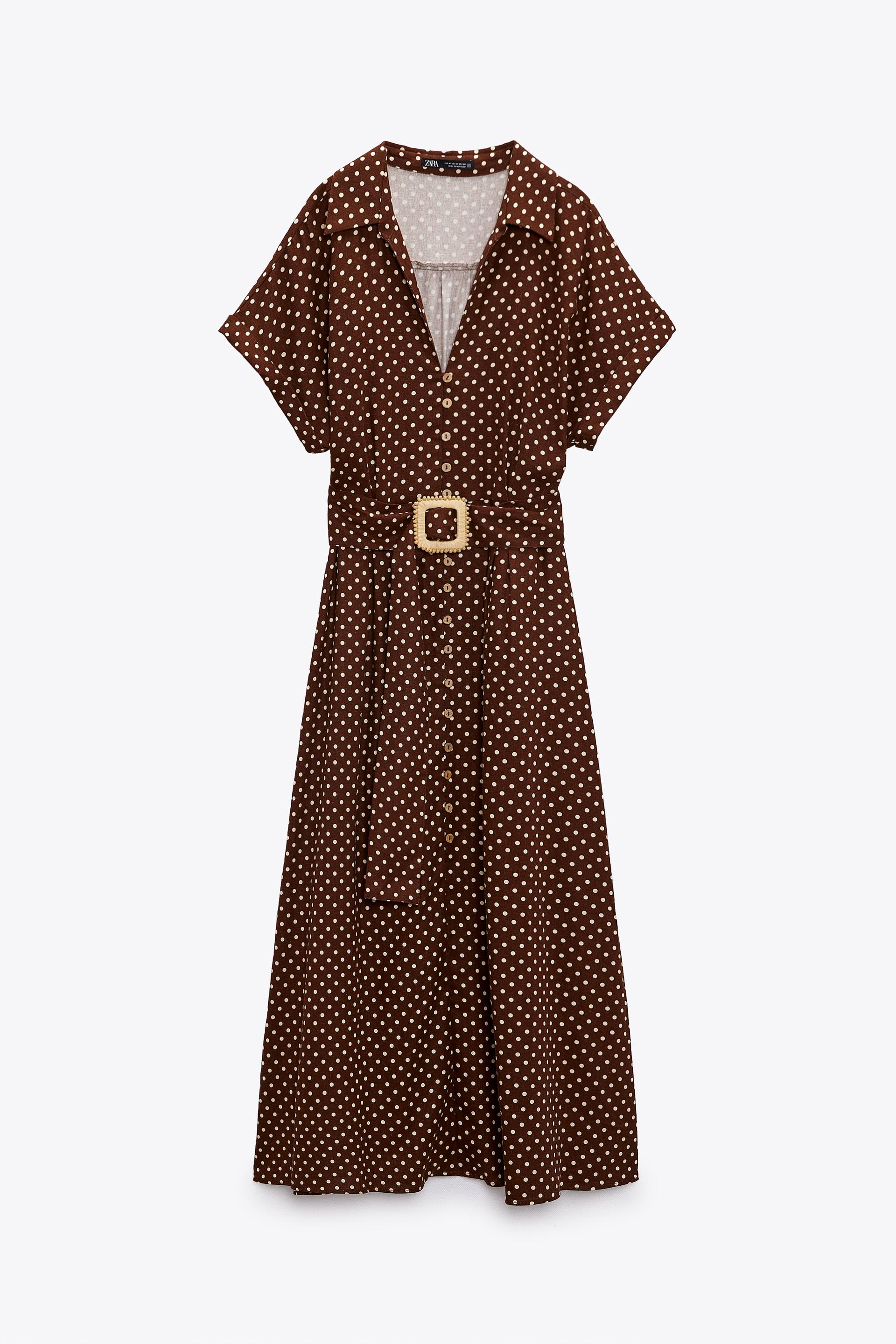 Zara brown and white polka dot dress Clearance