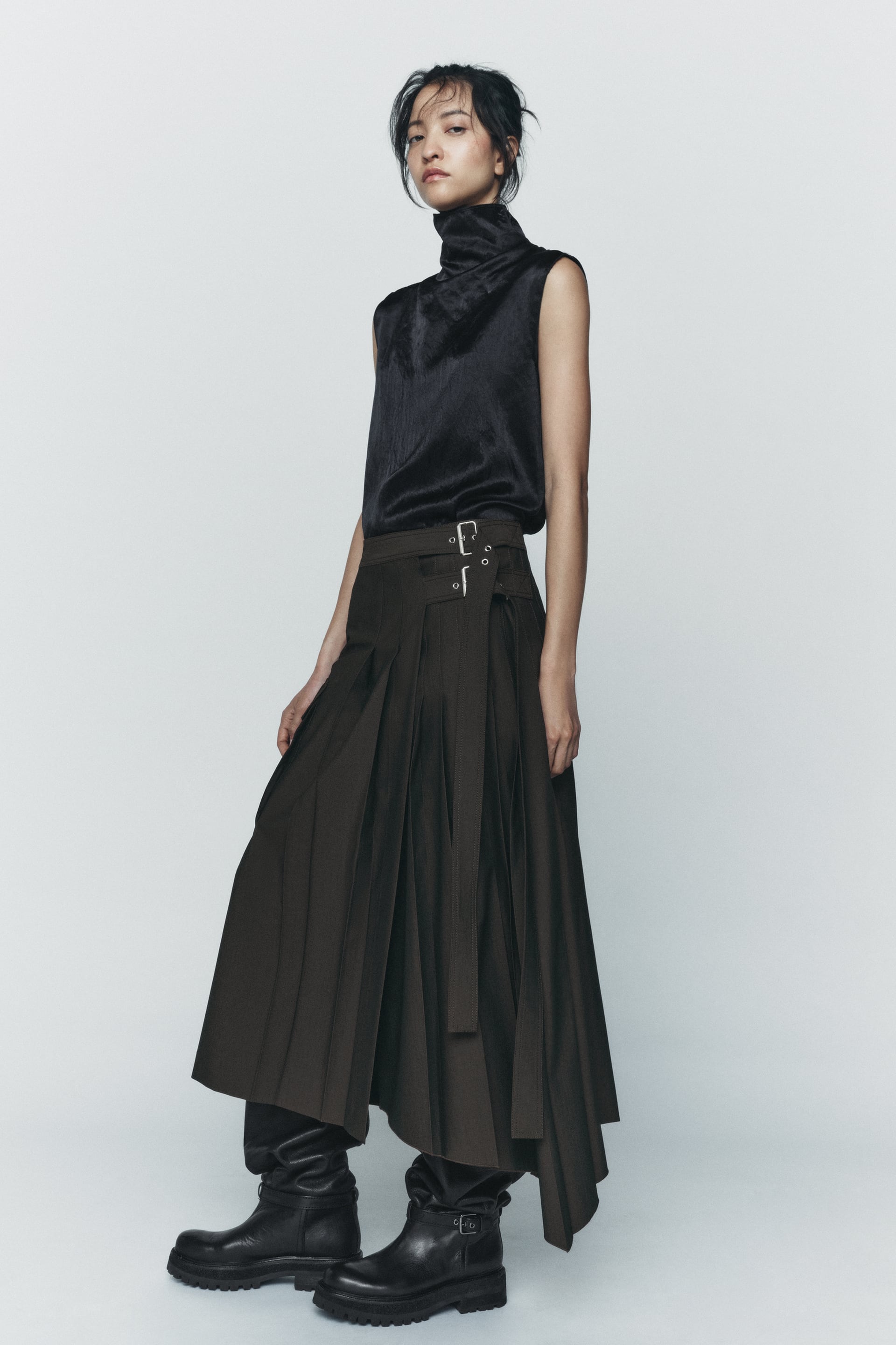 ASYMMETRIC CROSSOVER SKIRT ZW COLLECTION - Brown | ZARA United States
