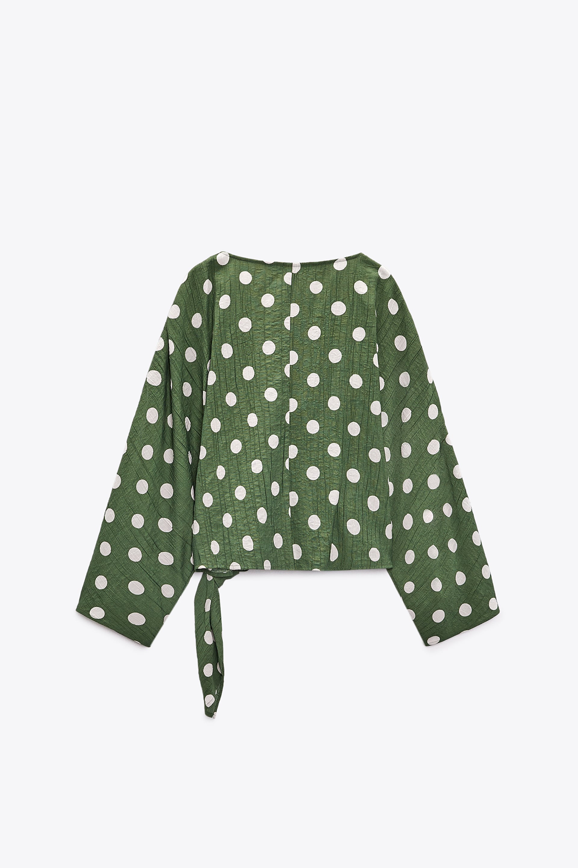 Zara - Polka Dot Wrap Shirt - Green Ecru - Women