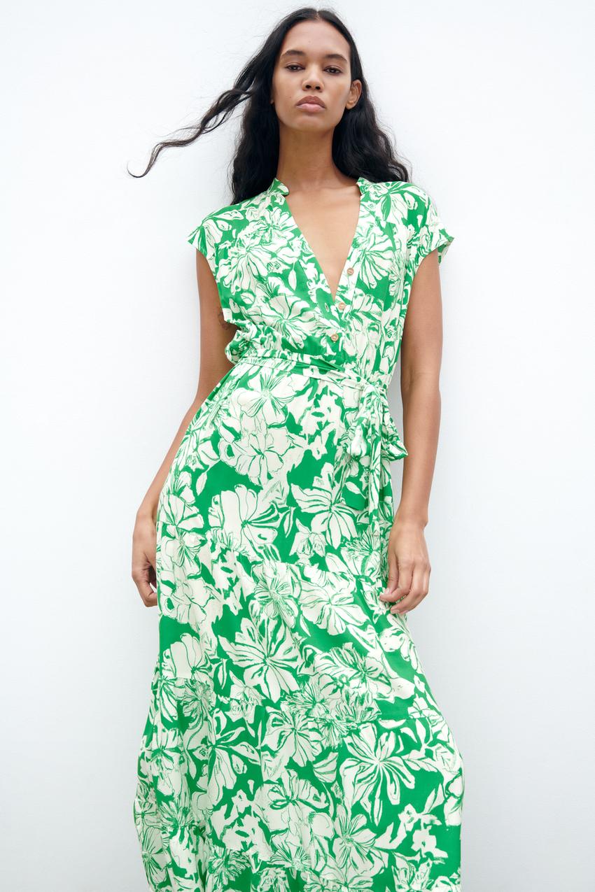 Zara floral print dress ecru Clearance