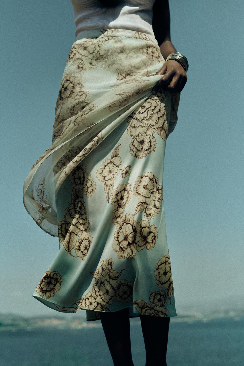 Blue floral skirt zara Clearance