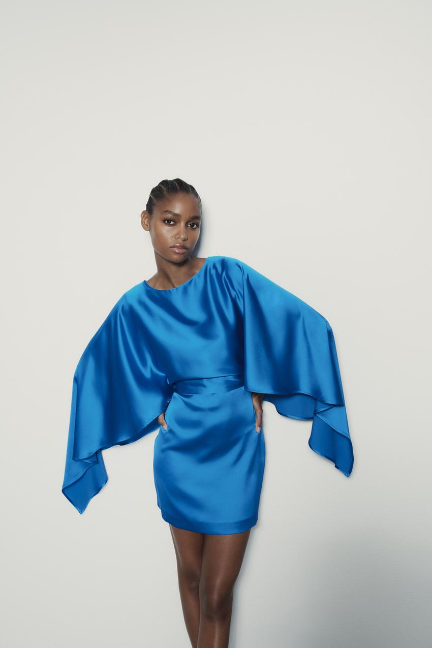 Satin dress zara blue Outlet