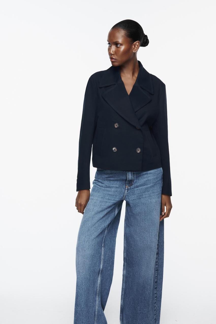 Zara navy double breasted coat Clearance