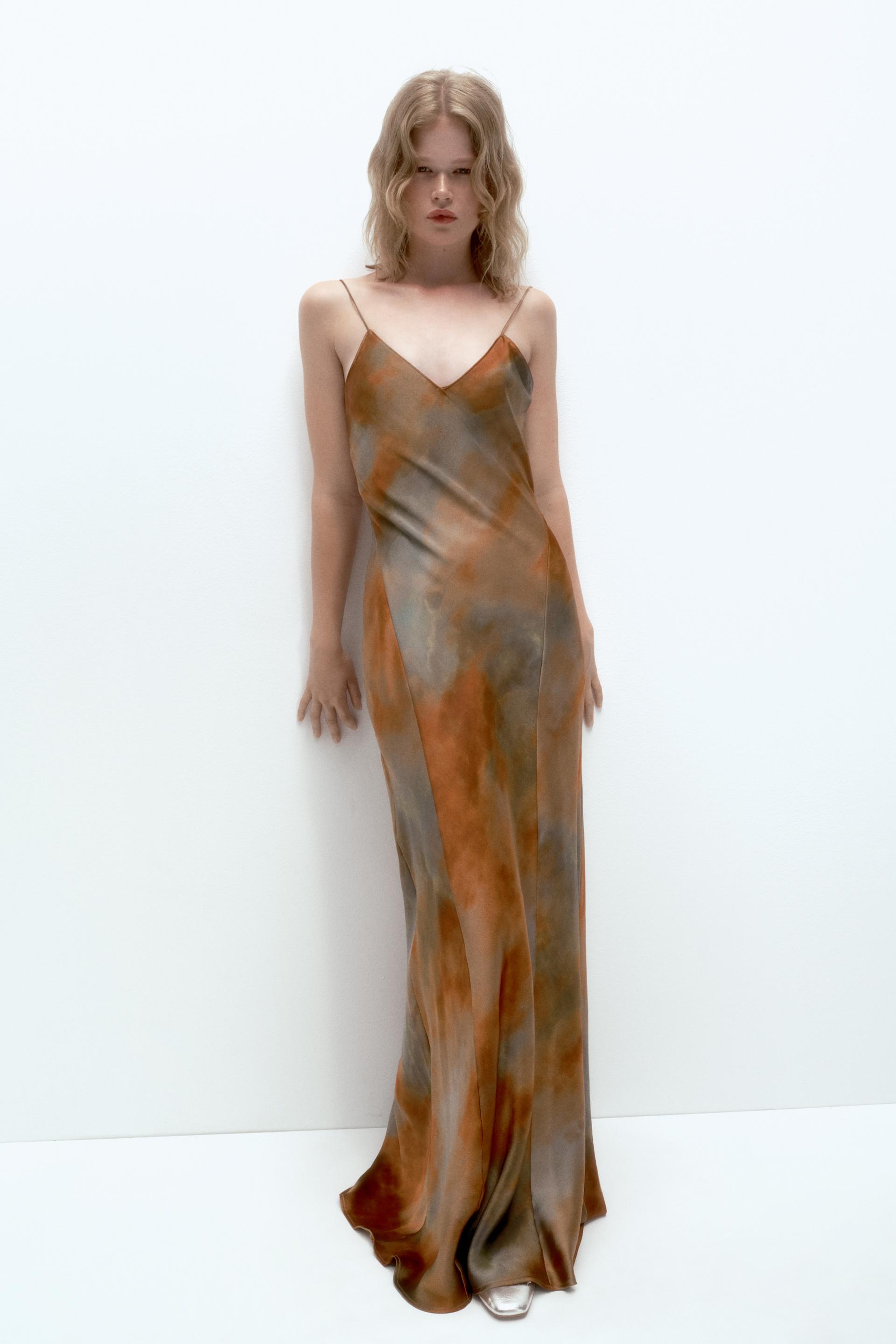 Zara khaki satin dress Clearance