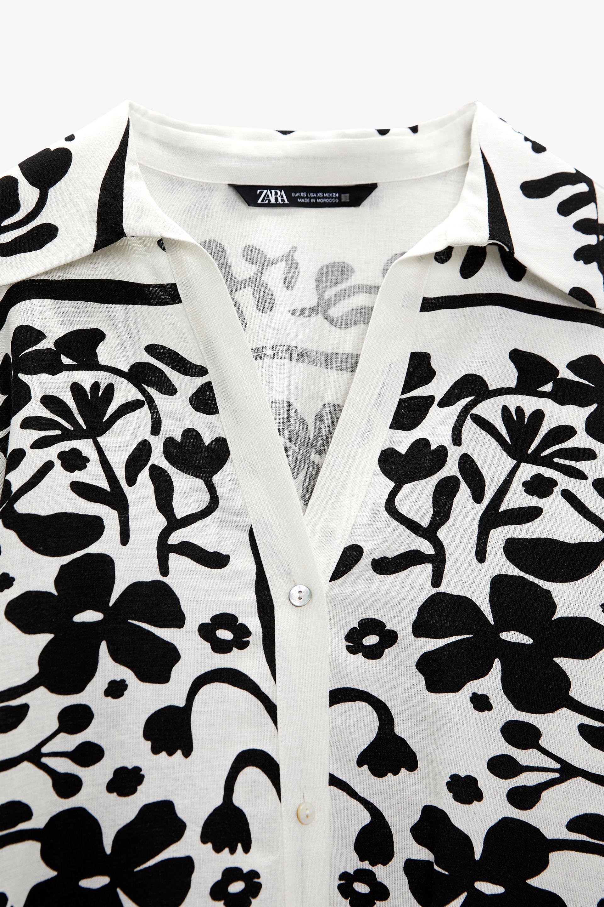 Printed linen blend shirt zara Clearance