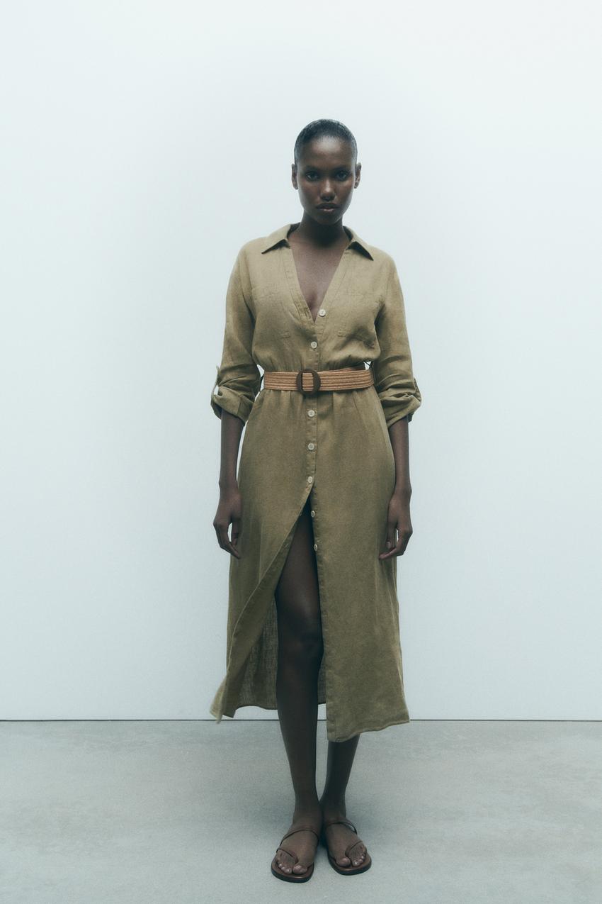 Zara khaki belted coat Clearance