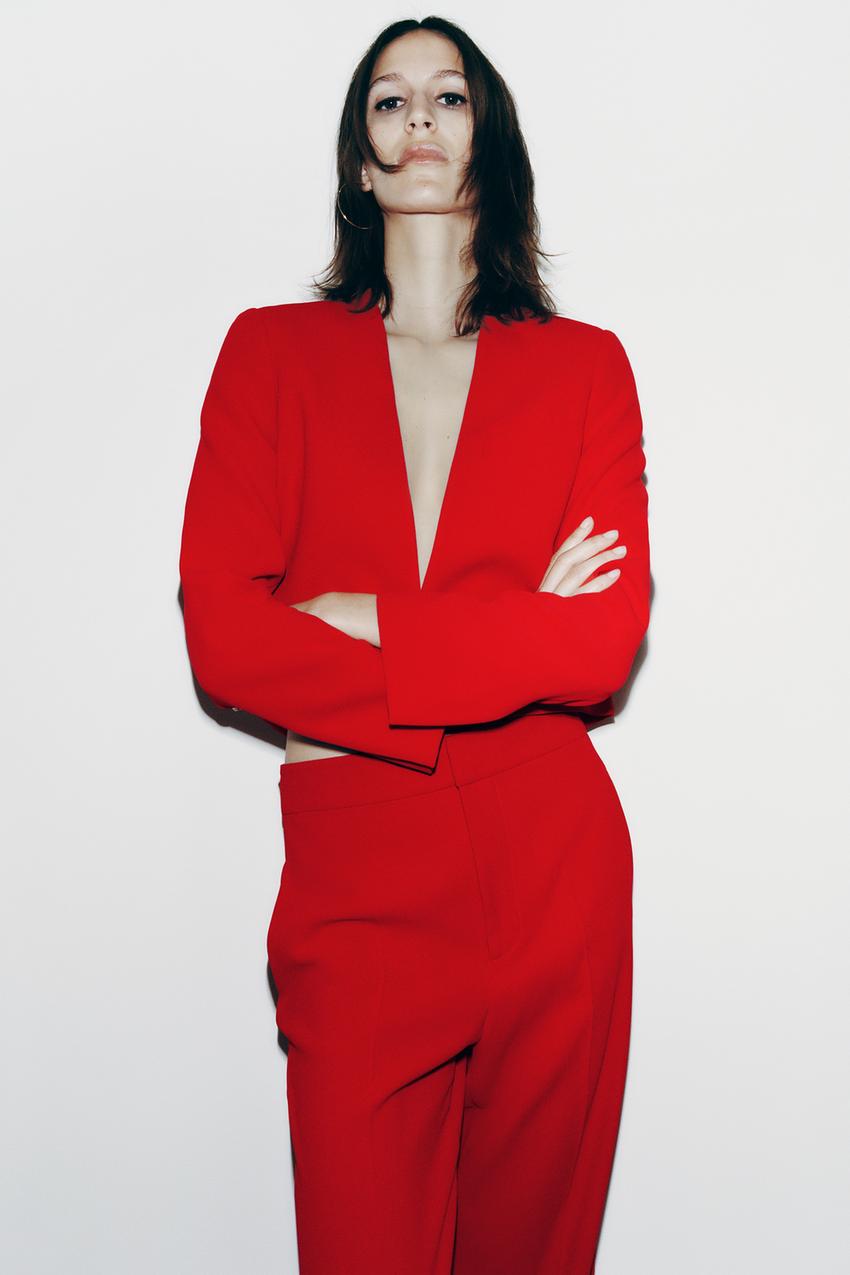Red cropped blazer zara Clearance