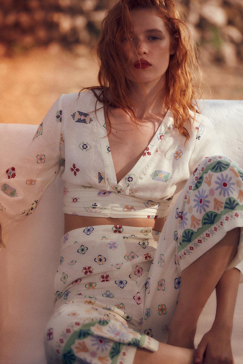 Printed linen blend shirt zara Clearance