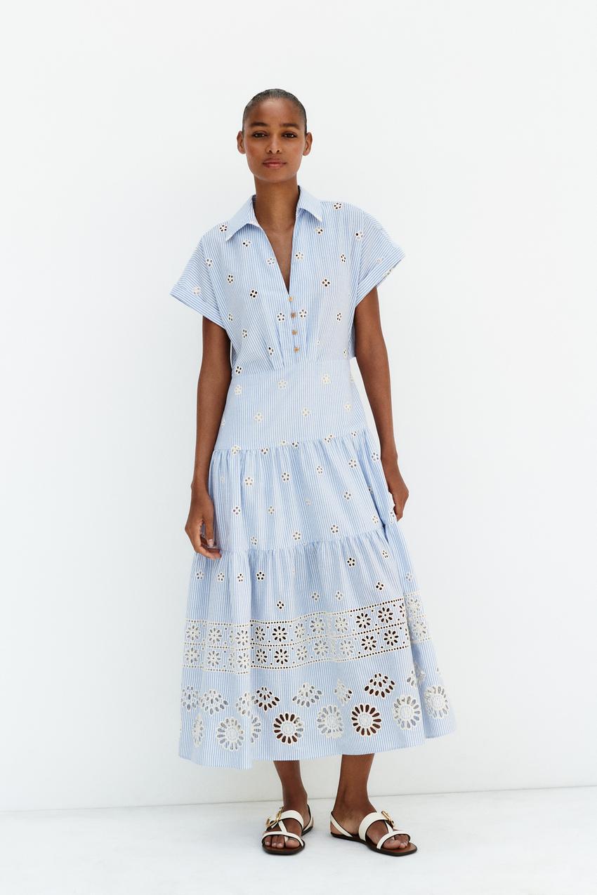 Zara embroidered blue dress Clearance