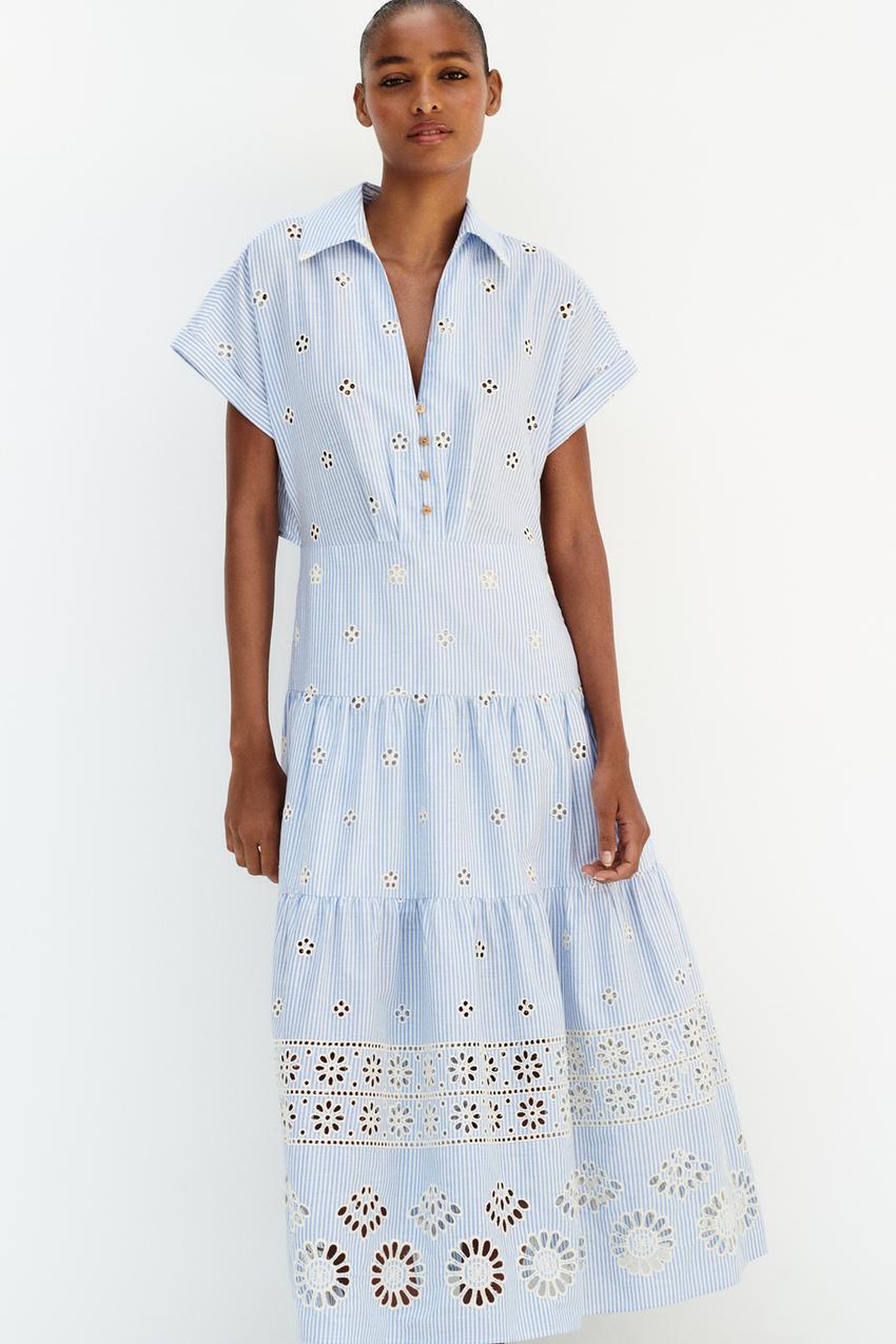 Zara blue embroidered shirt Clearance