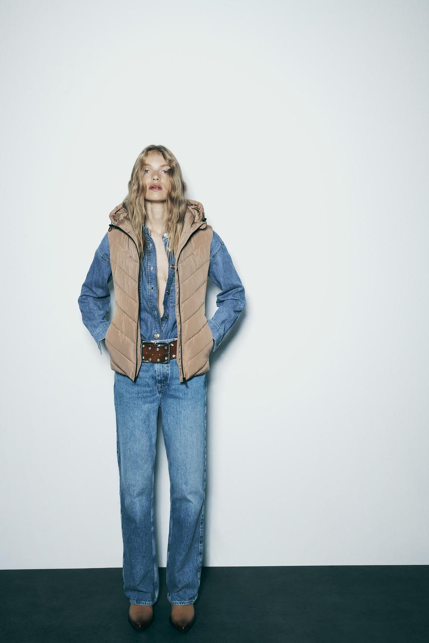 Brown zara puffer gilet Clearance